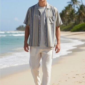 Tommy Bahama Blue and Yellow Striped Casual Button Down Shirt